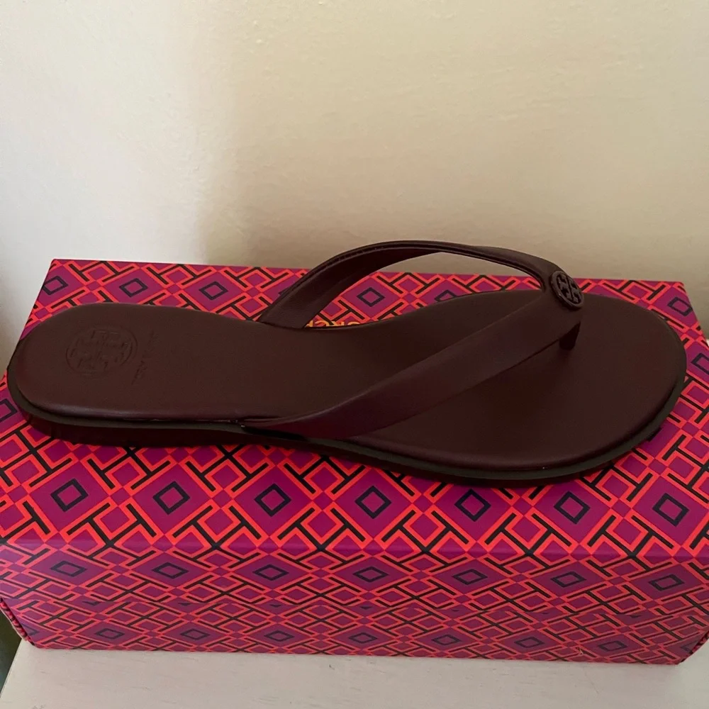 Tory Burch Deep Wine Leather Thong Sandals